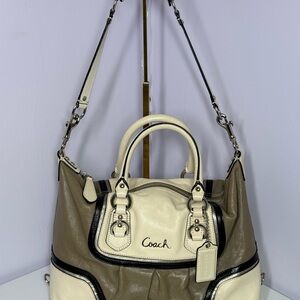 Coach Cream and Tan Leather Shoulder Bag